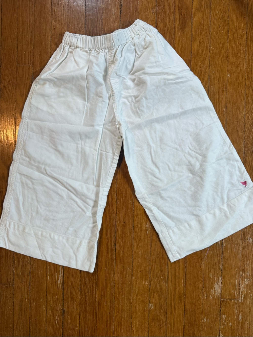 Pink Chicken White Cotton Elastic-Waist wide leg pant